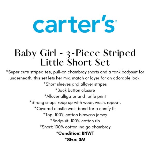 Carter's 3-Piece Striped Little Short Set - Picture 3 of 3